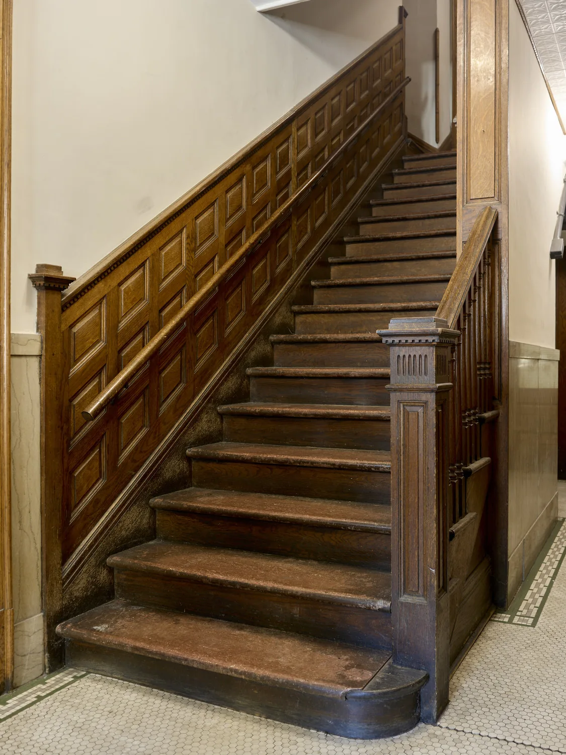 Historic wooden staircase at The Calvert